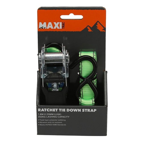 MaxiTrac Ratchet Tie Down Strap 1.8m x 25mm, 350kg Auto Part