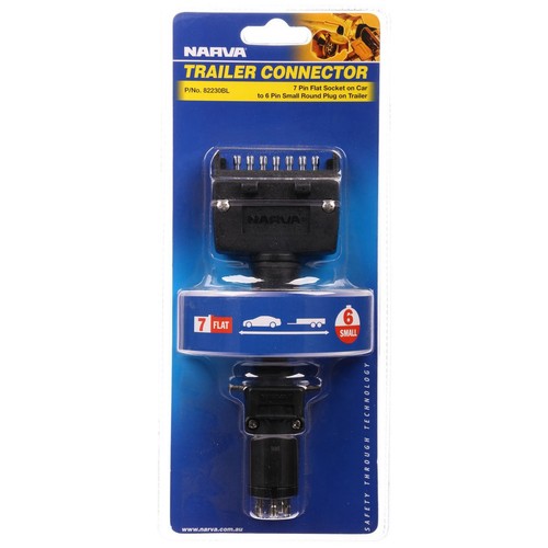 Narva Trailer Plug Adaptor 7 Pin Flat (Car) To 6 Pin Round Small (Trailer) - 822