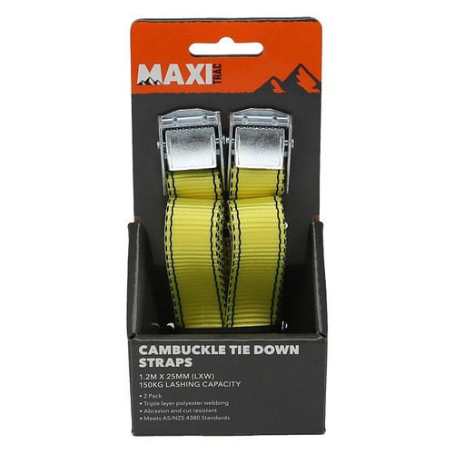 MaxiTrac Cambuckle Ladder Tie Down Straps 1.2m x 25mm, 150kg - 2 pieces Auto