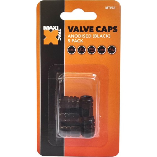 MaxiTrac Anodised Hex Black Valve Caps - 5 pieces Plumbing