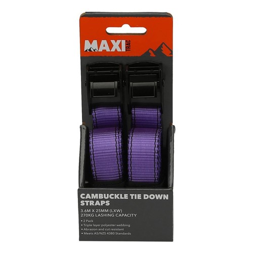 MaxiTrac Endless Cambuckle Tie Down Straps 3.6m x 25mm, 270kg - 2 pieces Auto