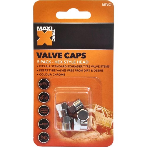 MaxiTrac Hexagon Chrome Valve Caps - 5 pieces Plumbing Auto