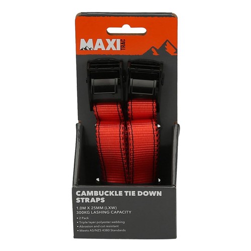 MaxiTrac Cambuckle Fridge Tie Down Straps 1.0m x 25mm, 300kg - 2 pieces Auto