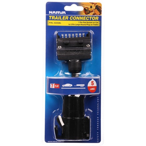 Narva Trailer Plug Adaptor 7 Pin Flat (Car) To 5 Pin Round Large (Trailer) - 822