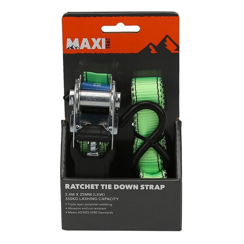 MaxiTrac Ratchet Tie Down Strap 2.4m x 25mm, 350kg Auto Part