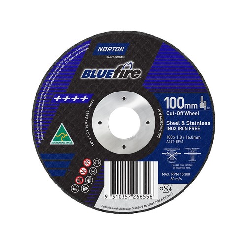 Norton Bluefire Cut-Off Wheel 100 x 1.0 x 16.0mm, A46T - 66252841300 Auto