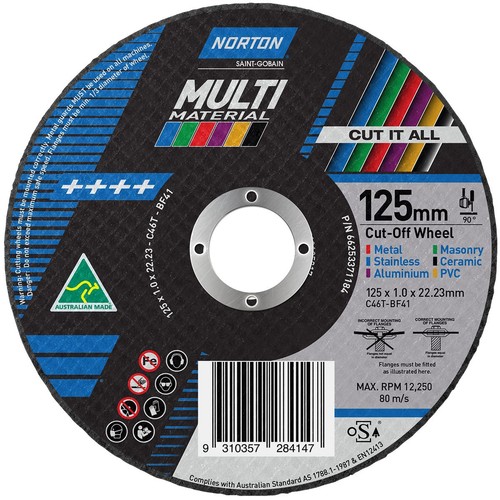 Norton Multi-Purpose Cut-Off Wheel – 125 x 1.0 x 22.23mm, C46T - 66253371184 DIY