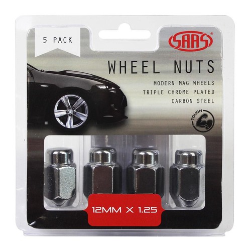 SAAS Wheel Nut Set Acorn Taper 12x1.25 Chrome 35mm - 5 pieces Workshop Tool
