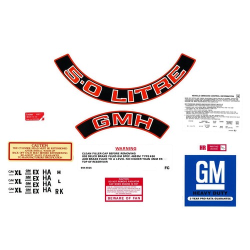 RSP Engine Decal Kit (Red) Torana LX 5.0 Litre - ED1024A 4WD Brake Parts