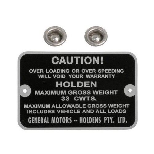 RSP Gross Weight Tag 33 cwts Holden EH Panel Van - GWT1005 Auto