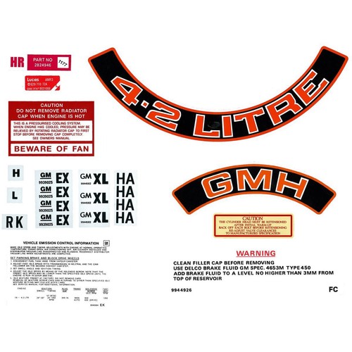 RSP Engine Decal Kit (Red) Torana LX 4.2 Litre - ED1023A 4WD Brake Parts