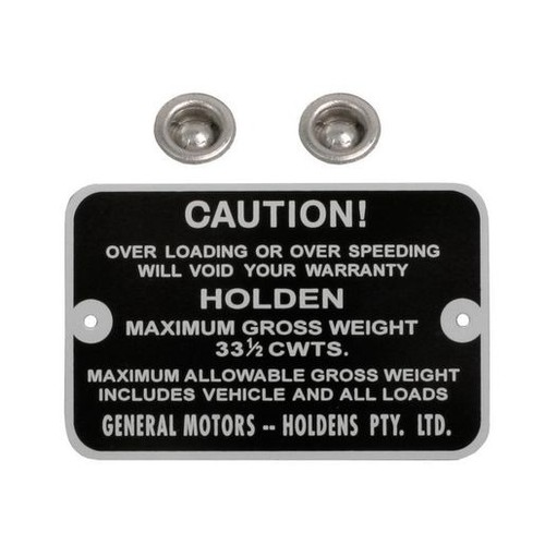 RSP Gross Weight Tag 33 1/2 cwts Holden HD HR Ute - GWT1006 Auto