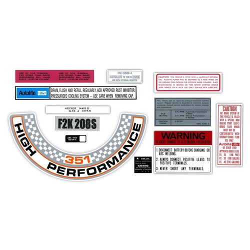 RSP Engine Bay Decal Kit Falcon XW GT 351 Windsor V8 - BD2037 Auto Part