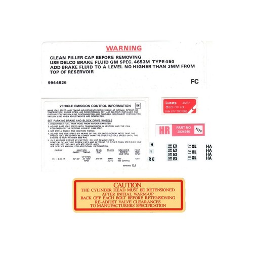 RSP Engine Decal Kit Torana LX 5.0 Litre - ED1014 Auto