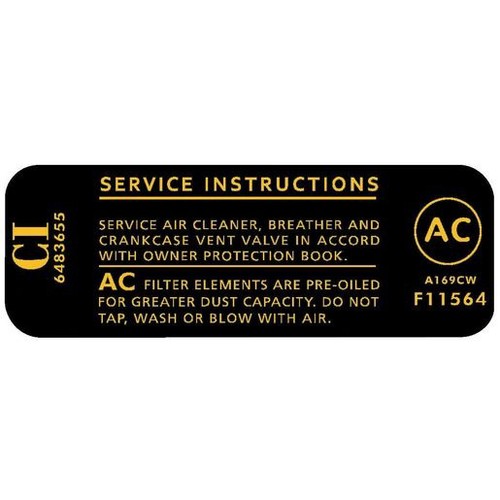 RSP Decal 'AC F11564...' Air Cleaner Holden HK HT HG 307 V8 - R206A Auto