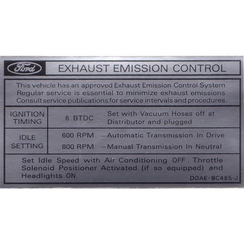 RSP Decal 'Vehicle Emission…' Falcon XW Fairlane ZC 351 Cleveland V8 - ED2002