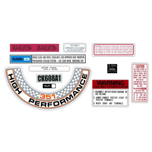 RSP Engine Bay Decal Kit Falcon XW GT 351 Cleveland V8 - BD2035 Auto Part