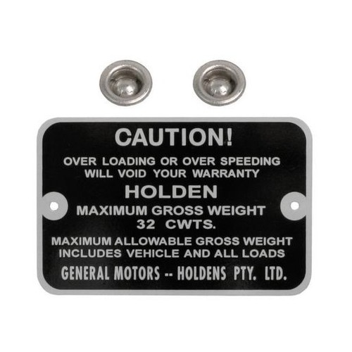 RSP Gross Weight Tag 32 cwts Holden FB EK Ute/Van EH Ute - GWT1003 Auto
