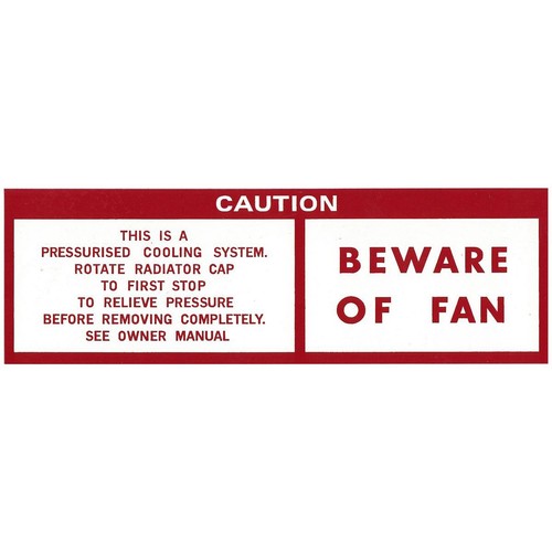 RSP Decal 'Beware Of Fan' Holden HQ-HX Torana LH - BD1040 Auto