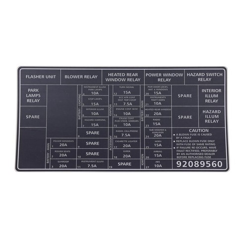 RSP Decal Fuse Panel Commodore VX - 92089560 Car Wiring Adapter
