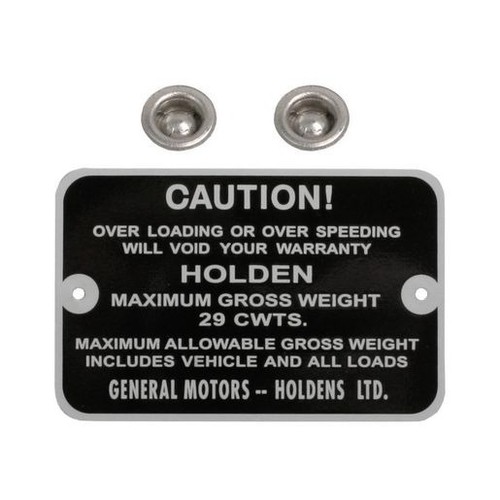 RSP Gross Weight Tag 29 cwts Holden FE FC EJ Ute - GWT1002 Auto