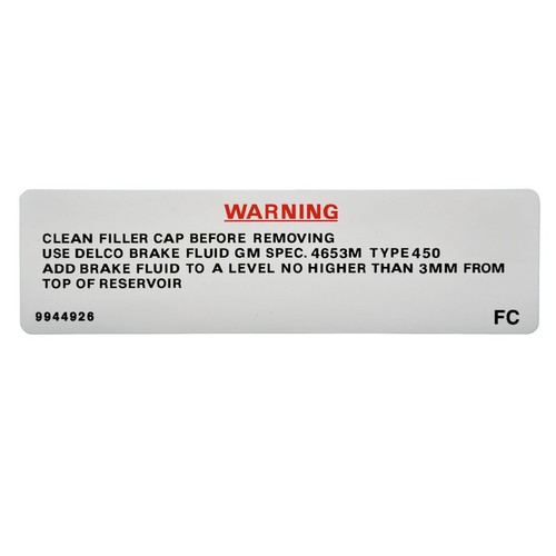 RSP Decal Brake Fluid Warning Torana LX - BD1056 Car Service Brake Parts