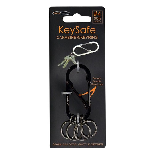 Keysafe Double Gate Oval Carabiner Keyring Black - KS001-4BLK Auto Part