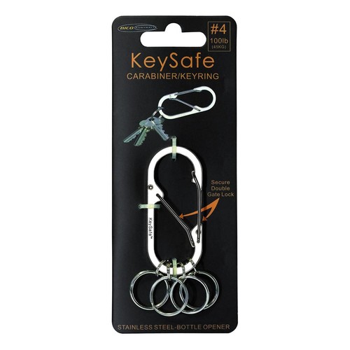 Keysafe Double Gate Oval Carabiner Keyring Silver - KS001-4SIL Auto Part