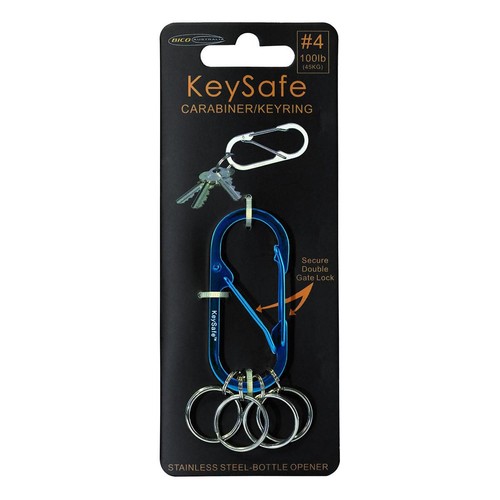 Keysafe Double Gate Oval Carabiner Keyring Blue - KS001-4BLU Auto Part