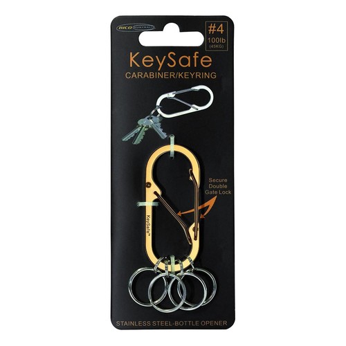Keysafe Double Gate Oval Carabiner Keyring Gold - KS001-4GLD Auto Part