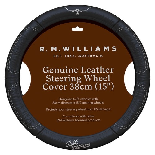 RM Williams Steering Wheel Cover Leather 15inch - SWRMW-BLK Car Interior Auto