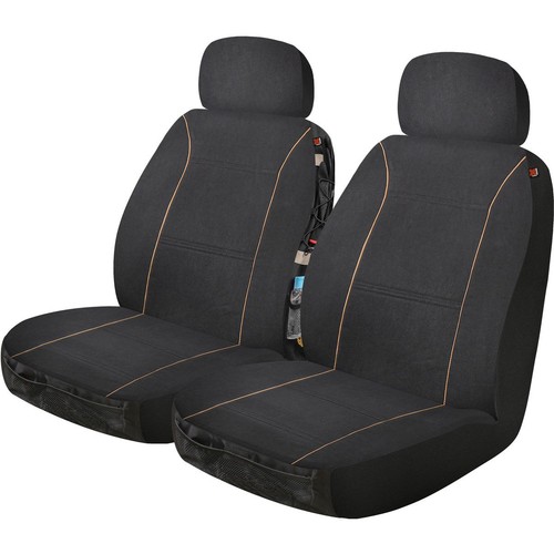 MaxiTrac Front Car Seat Covers Canvas, Black - Pair Car Interior Auto