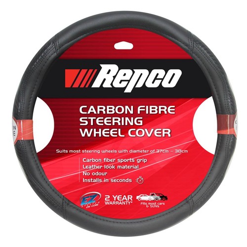 Repco Steering Wheel Cover Carbon Fibre, Black Car Interior Auto Part