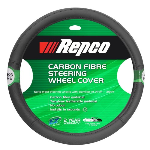 Repco Steering Wheel Cover 2-Tone Carbon Fibre, Black