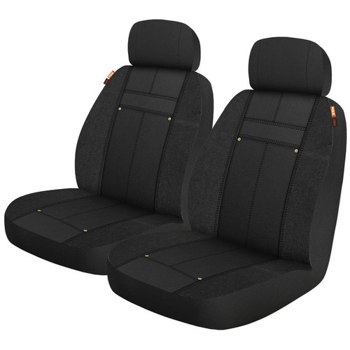 MaxiTrac Front Car Seat Covers Cotton Canvas, Black - Pair Car Interior