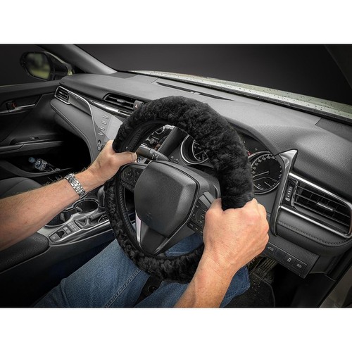 Repco Steering Wheel Cover Sheepskin, Black Car Interior Auto Part