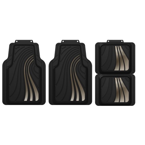 Repco PVC Sports Floor Mats, Black/Silver - 4 Piece Car Interior Auto Part