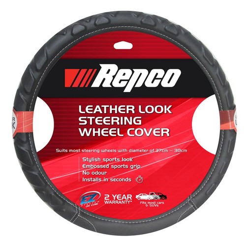 Repco Steering Wheel Cover Vegan Leather, Black Car Interior Auto Part
