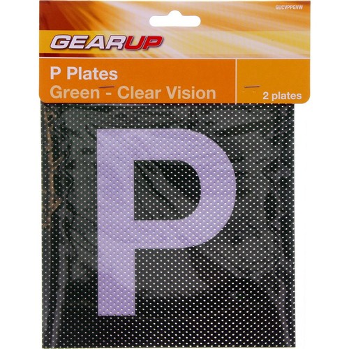 GearUp Clear Vision Probationary Plate Set Green Car Interior