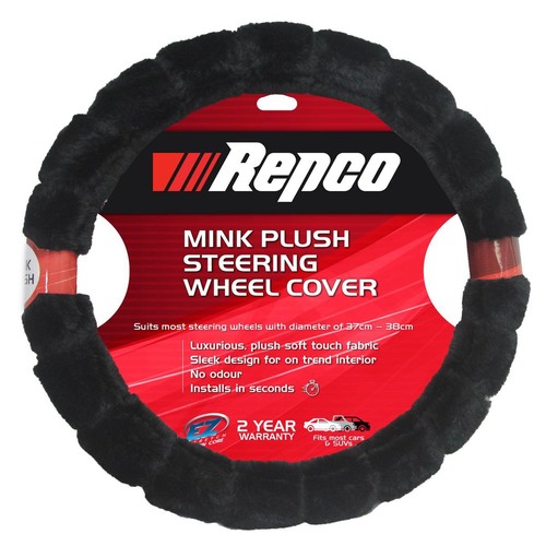 Repco Steering Wheel Cover Plush, Black Car Interior Auto Part