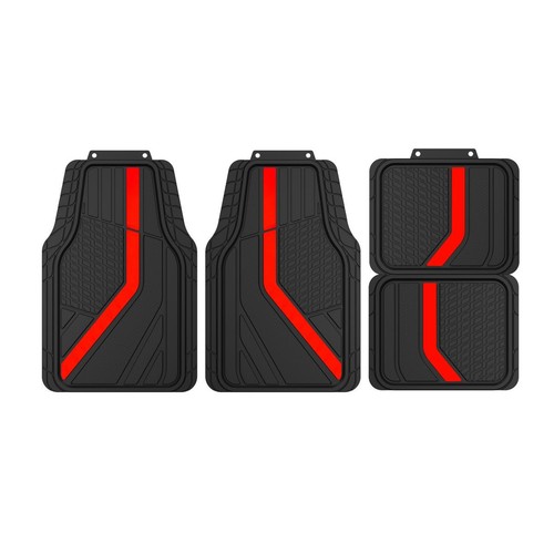 Repco PVC Sports Floor Mats, Black/Red - 4 Piece Car Interior Auto Part