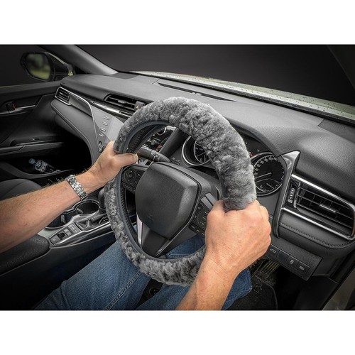 Repco Steering Wheel Cover Sheepskin, Charcoal Car Interior Auto Part