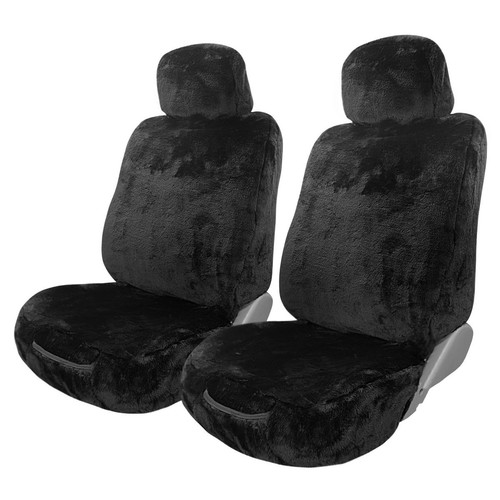 Repco Front Car Seat Covers Mink Acrylic, Black - Pair Car Interior Auto Part