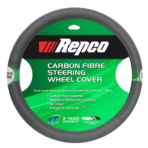 Repco Steering Wheel Cover 2-Tone Carbon Fibre, Grey Car Interior Auto Part