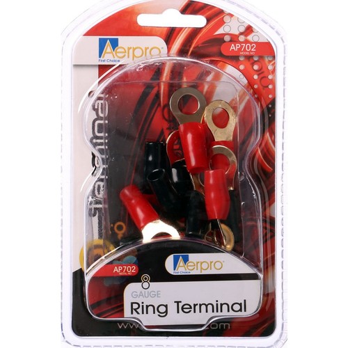 Aerpro Ring Terminal 8Ga Black And Red 12pk - AP702 Car Wiring Adapter Auto Part