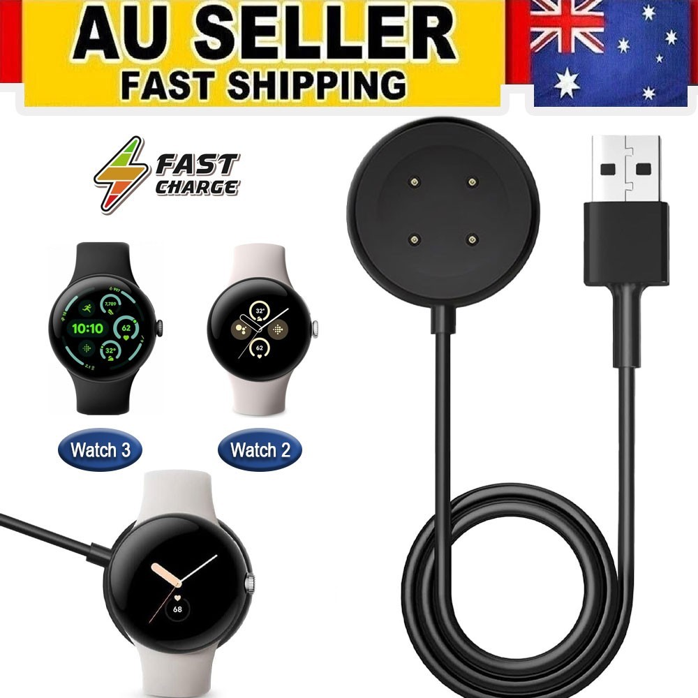 USB Magnetic Charger for Google Pixel Watch 2/3 45mm 1m Black Cable Only Au Cord