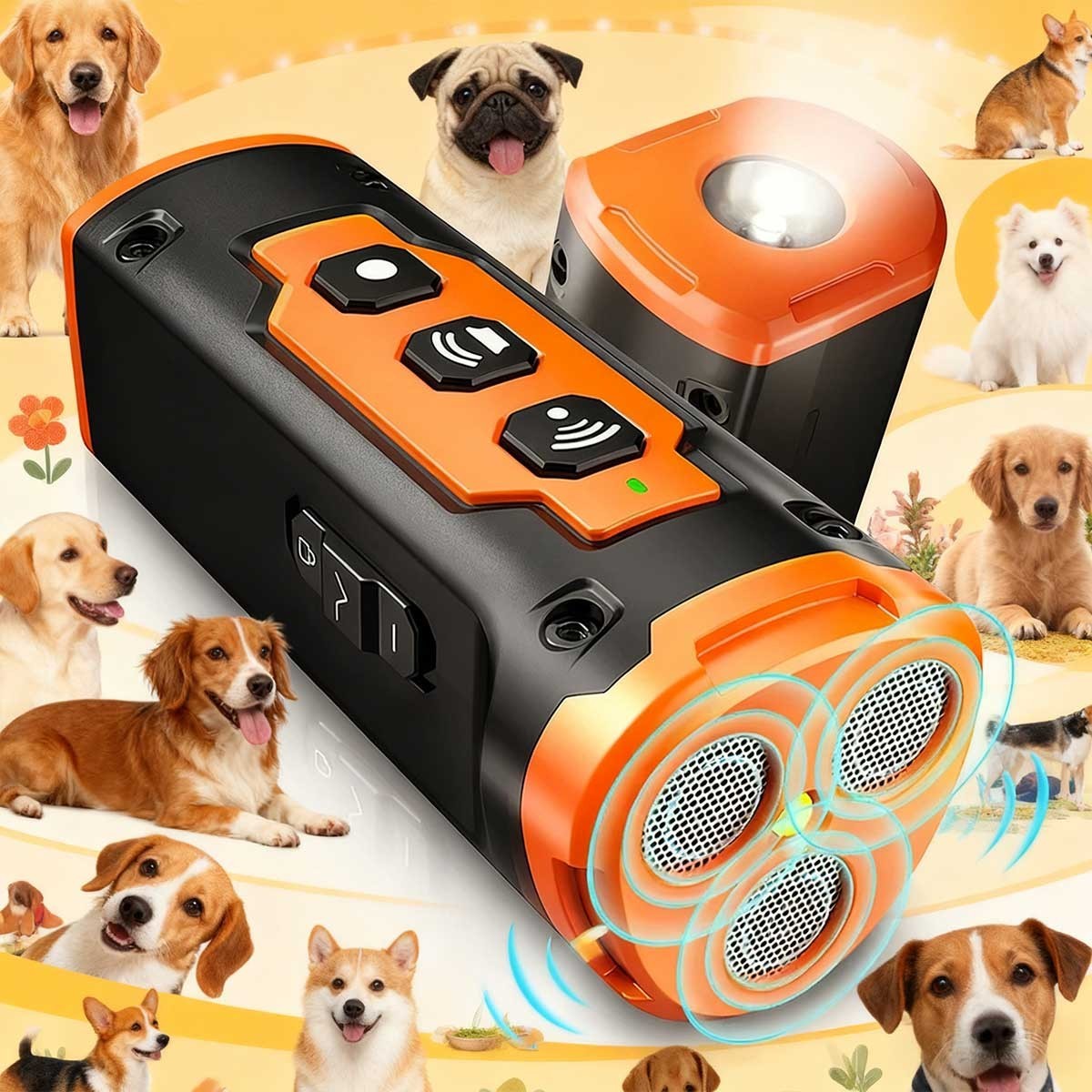 XP30 Ultrasonic Dog Repeller Bark Control Rechargeable LED Light Portable Orange