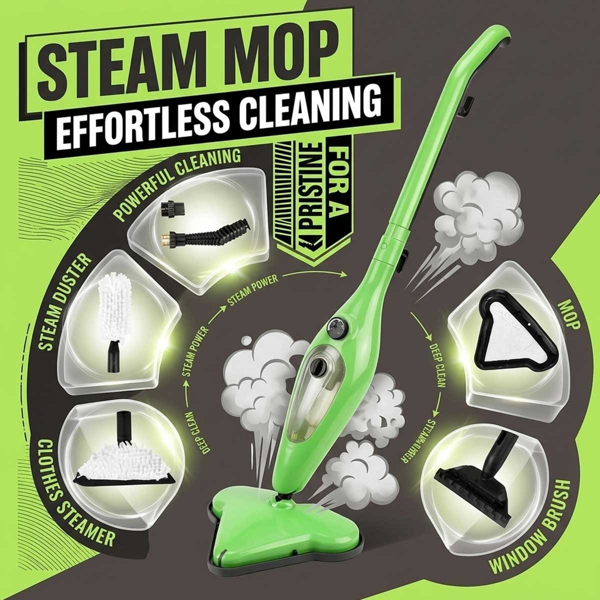 12-IN-1 Handheld Steam Mop Cleaner 400ml Multi Function Carpet Floor 180 Swivel