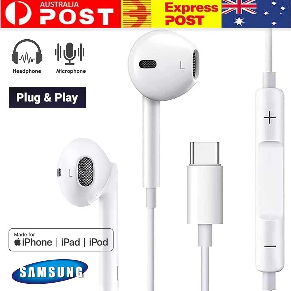 USB-C Wired Earphones Microphone For iPhone 15 16 iPad White Dynamic Drivers DAC