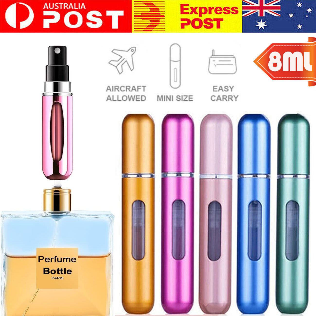 8ml Refillable Perfume Atomizer Travel Spray Bottle Portable Mini Reusable Black